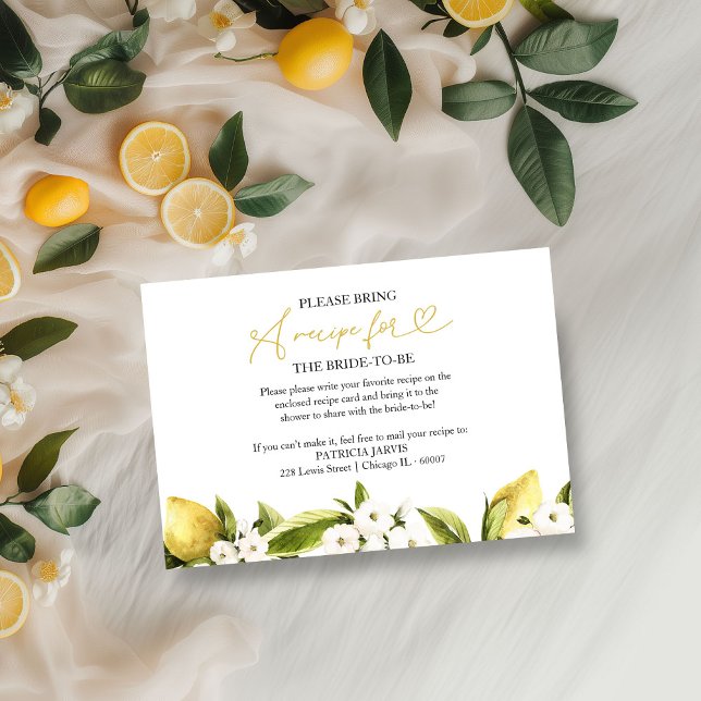 Lemon Bridal Shower Recipe Request Invitation (Creator Uploaded)