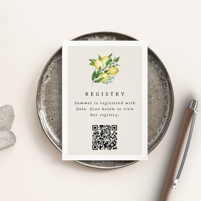 Lemon Bridal Shower Registry Card with QR Code (Creator Uploaded)
