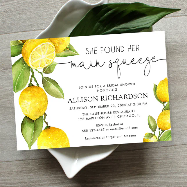 Lemon bridal shower She found her main squeeze Invitation | Zazzle