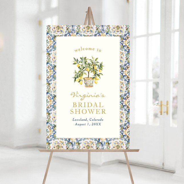 Lemon Bridal Shower Sign (Elegant Italian Lemon Bridal Shower Welcome Sign by Painted Paperie)