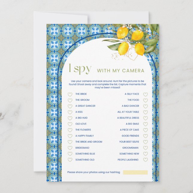 Lemon Bridal Shower Spy With Camera Game Card (Front)