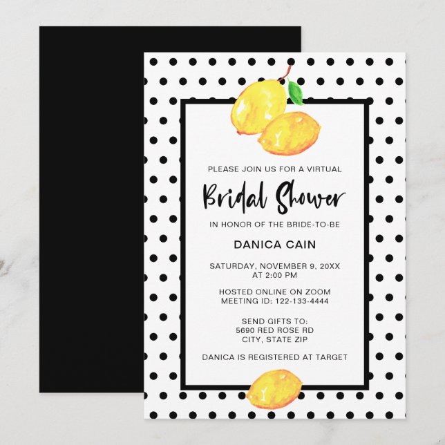 Lemon Bridal Shower virtual online Polka Dots Invitation (Front/Back)