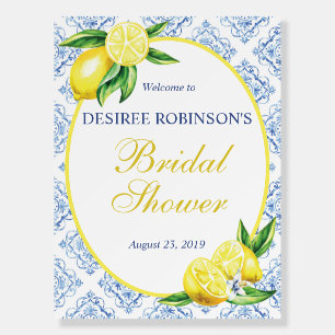 Lemon Bridal Shower Welcome Sign Blue Tile Italian