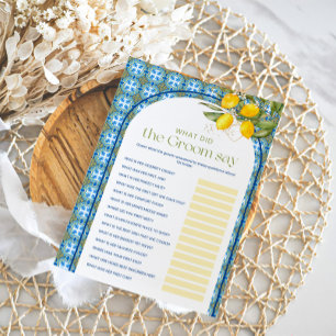 Lemon Bridal Shower What Groom Say Game Card