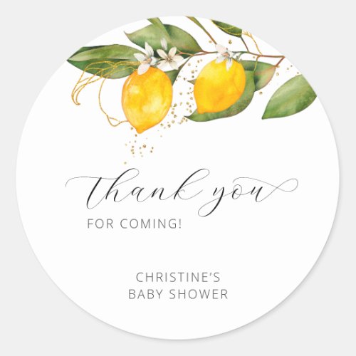 Lemon Bright Citrus Floral Baby Shower Thank You Classic Round Sticker