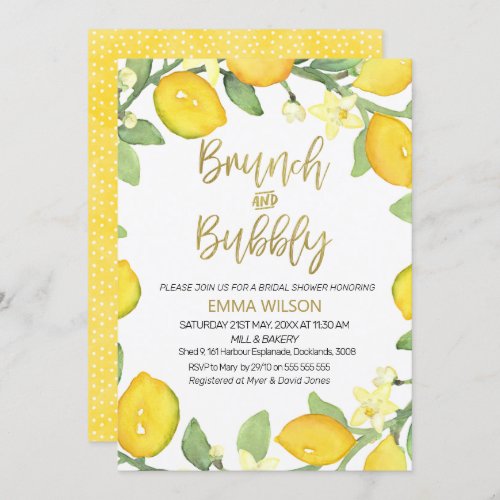 Lemon brunch and bubbly bridal shower invitation