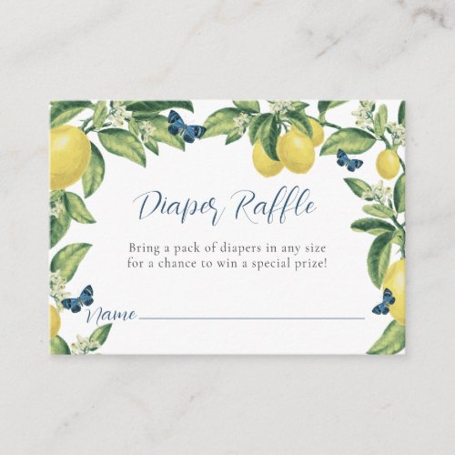 Lemon Butterfly Baby Shower Diaper Raffle  Enclosure Card