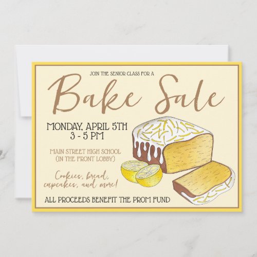Lemon Cake Bread Loaf Bake Sale Dessert Bakery Invitation