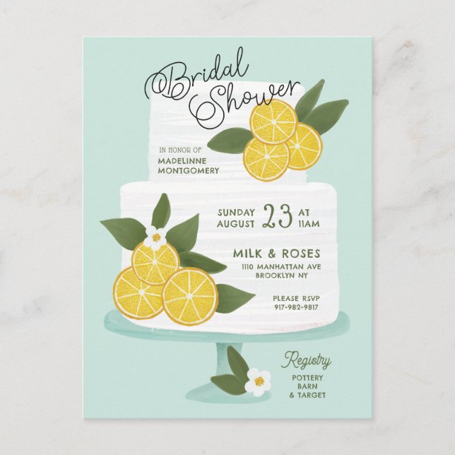 Lemon Cake Bridal Shower Invitation Postcard (Front)