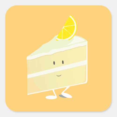 Lemon cake slice character square sticker