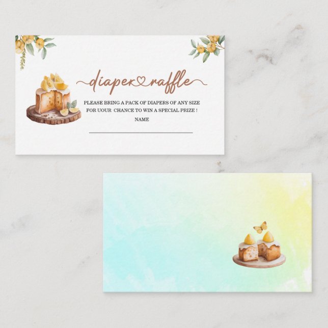 Lemon Cakes Watercolor  baby shower diaper raffle Enclosure Card (Front/Back)