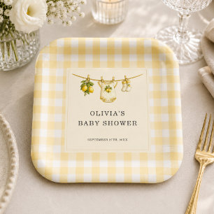 Lemon Can't Wait to Squeeze Gingham Baby Shower Paper Plates
