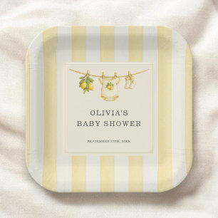 Lemon Can't Wait to Squeeze Stripes Baby Shower Paper Plates