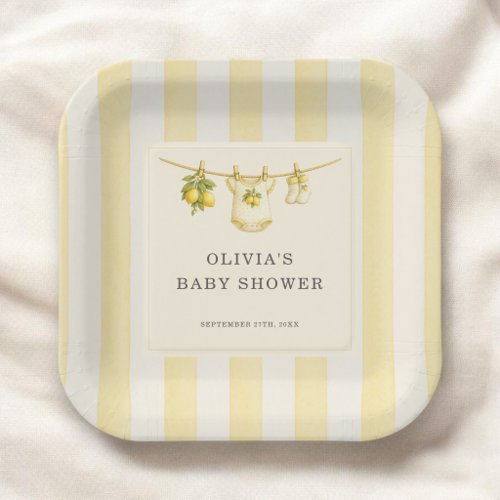 Lemon Can't Wait to Squeeze Stripes Baby Shower Paper Plates