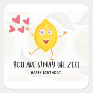 Lemon Cartoon Fruit Happy Birthday Funny Birthday Square Sticker