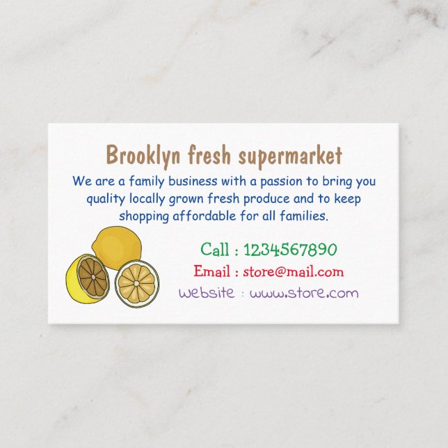 Lemon cartoon illustration business card (Front)