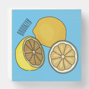 Lemon cartoon illustration wooden box sign