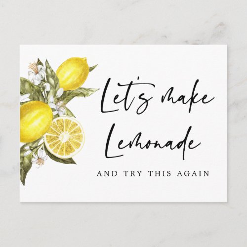 Lemon Change the Date Postponed Wedding Postcard