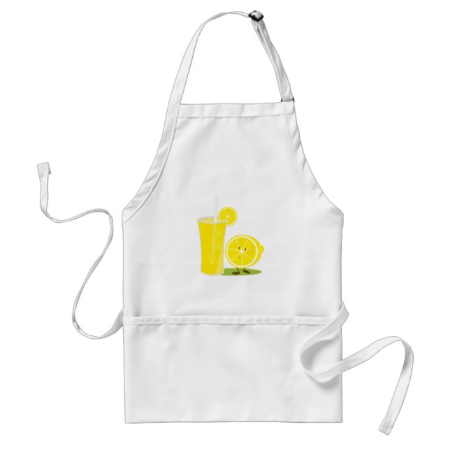 Lemon character standing next to lemonade adult apron (Front)