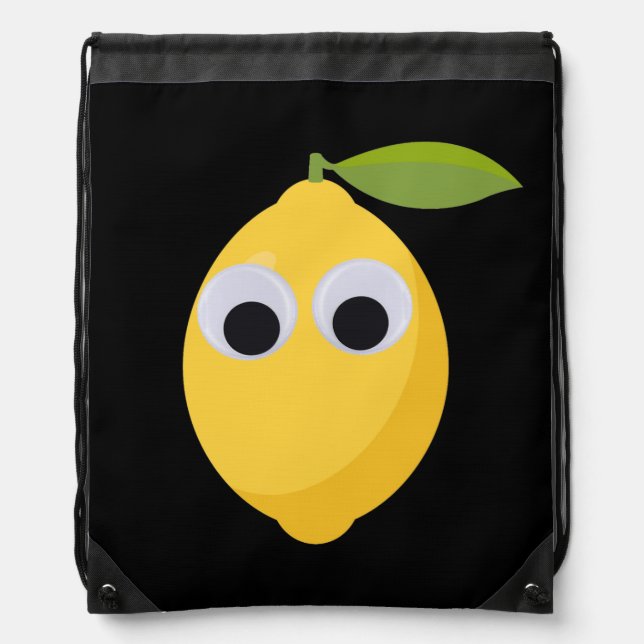 Lemon Character, sweet fruit with googly eyes   Drawstring Bag (Front)
