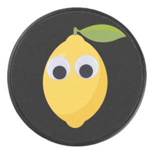 Lemon Character, sweet fruit with googly eyes Hockey Puck