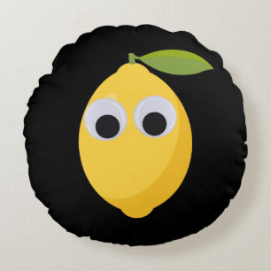 Lemon Character, sweet fruit with googly eyes   Round Pillow