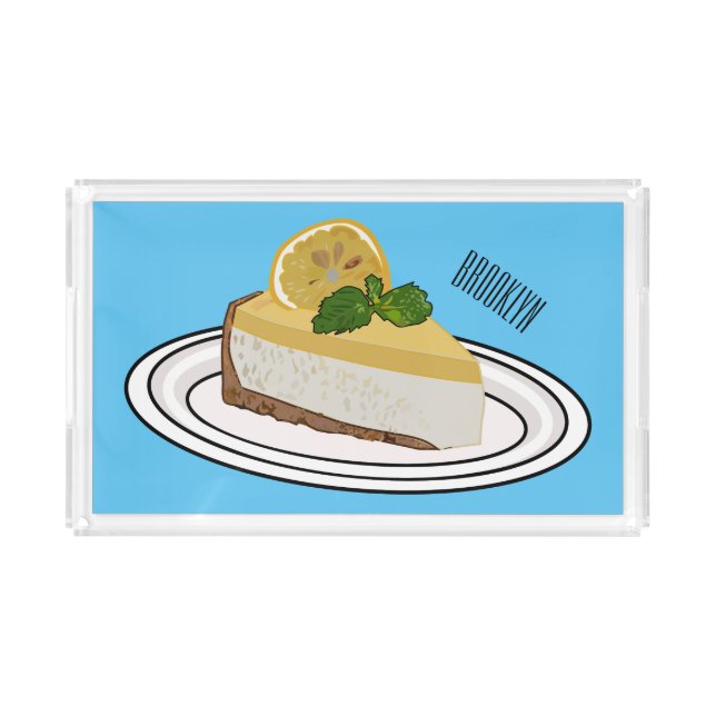 Lemon cheesecake cartoon illustration  acrylic tray (Front)