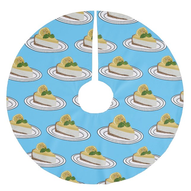 Lemon cheesecake cartoon illustration  brushed polyester tree skirt (Front)