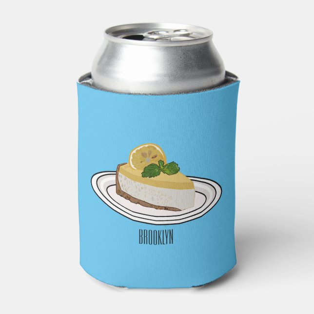 Lemon cheesecake cartoon illustration  can cooler (Can Front)