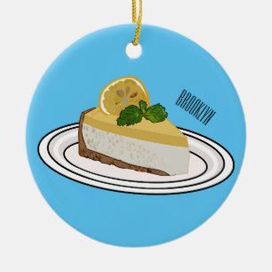 Lemon cheesecake cartoon illustration  ceramic ornament