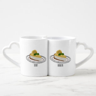 Lemon cheesecake cartoon illustration coffee mug set