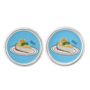 Lemon cheesecake cartoon illustration cufflinks