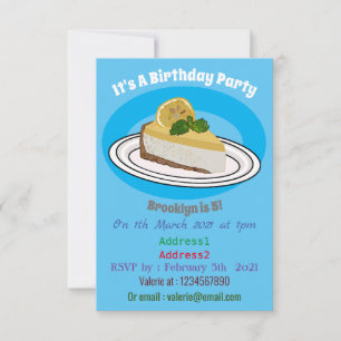 Lemon cheesecake cartoon illustration invitation