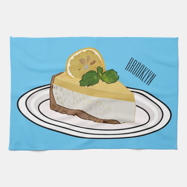 Lemon cheesecake cartoon illustration  kitchen towel (Horizontal)