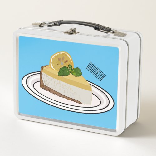 Lemon cheesecake cartoon illustration  metal lunch box