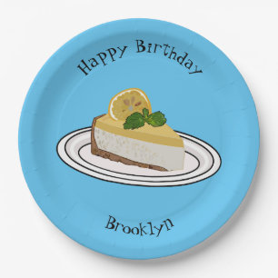 Lemon cheesecake cartoon illustration paper plates