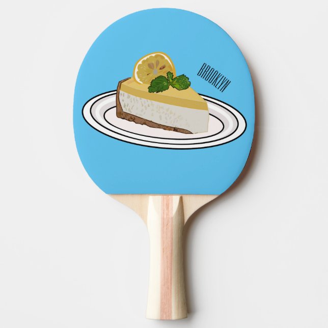 Lemon cheesecake cartoon illustration ping pong paddle (Front)