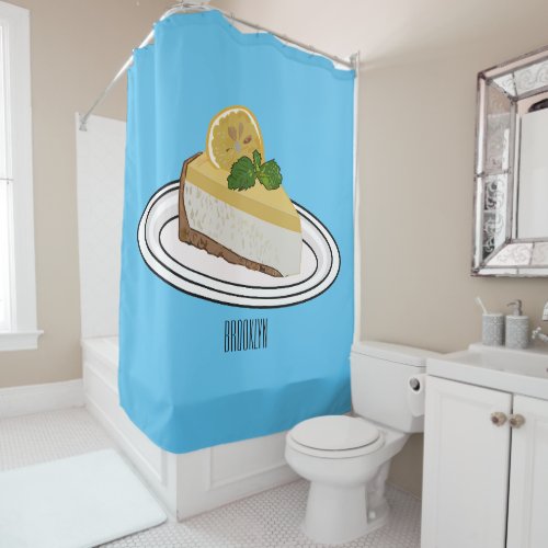 Lemon cheesecake cartoon illustration  shower curtain