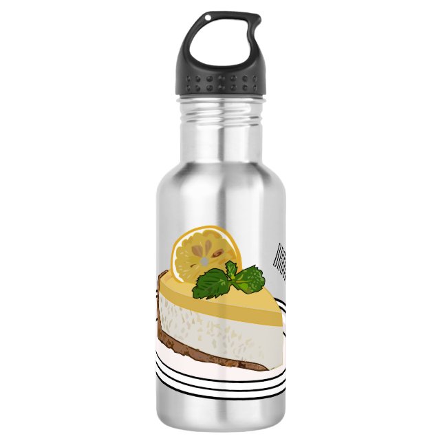 Lemon cheesecake cartoon illustration  stainless steel water bottle (Front)