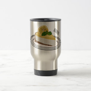Lemon cheesecake cartoon illustration  travel mug