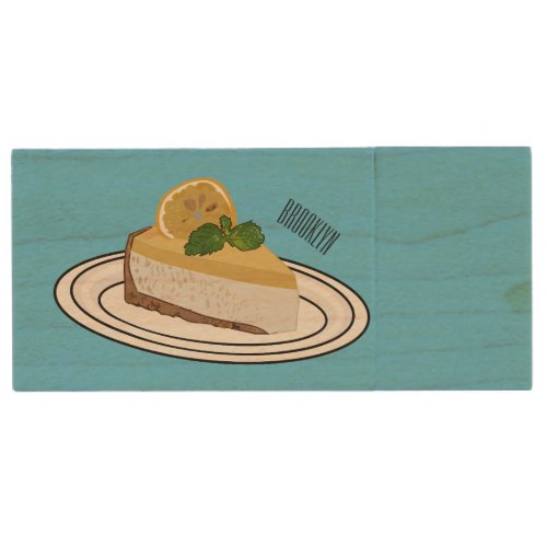 Lemon cheesecake cartoon illustration  wood flash drive