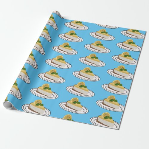 Lemon cheesecake cartoon illustration  wrapping paper