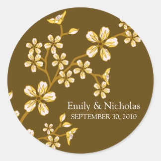 Lemon Cherry Blossom/Brown Wedding Invitation Seal