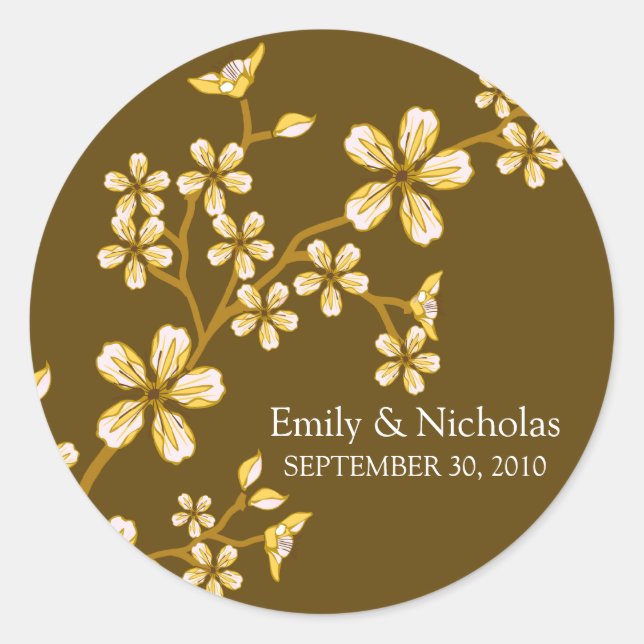 Lemon Cherry Blossom/Brown Wedding Invitation Seal (Front)