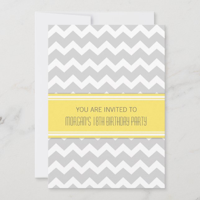 Lemon Chevron 18th Birthday Party Invitations (Front)