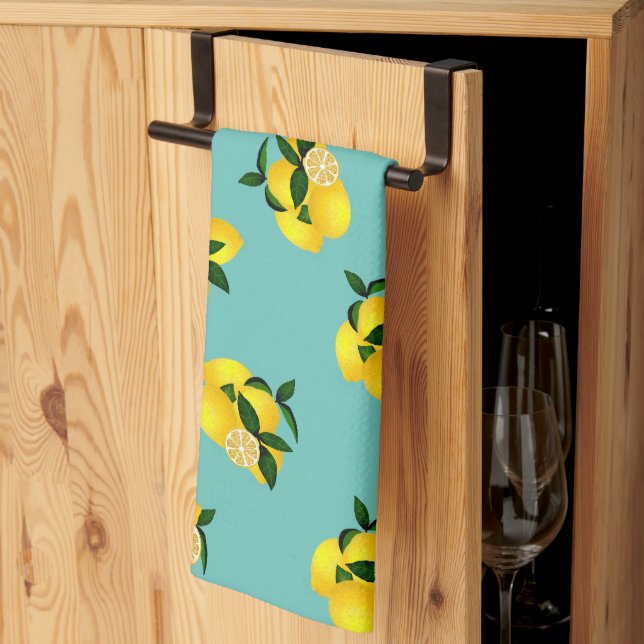 Lemon Chic Aqua Kitchen Towel (Thirds Fold)
