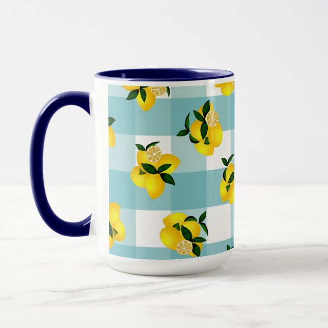 Lemon Chic Blue Gingham Mug (Left)