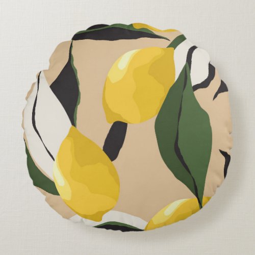 Lemon Chic Contemporary Seamless Design Round Pillow