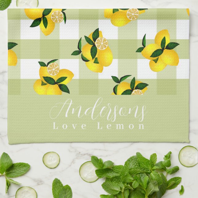 Lemon Chic Green Gingham Kitchen Towel (Folded)