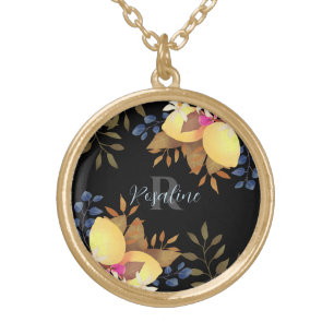 Lemon Chic Monogram Black Gold Plated Necklace